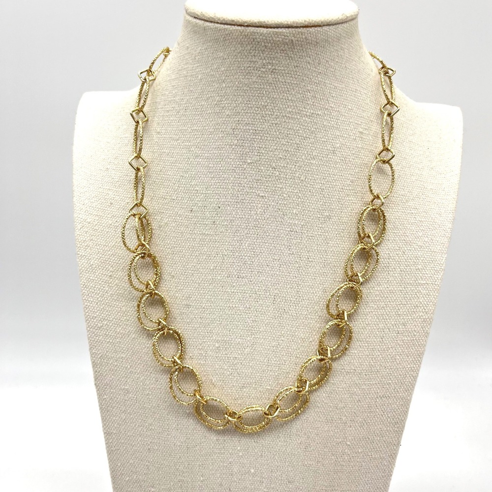 Gold Tone Textured Oval Link Chain Necklace Extender